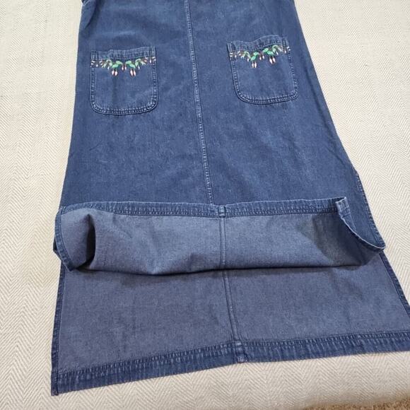 National Wildlife Denim Maxi Dress Size Medium Blue Floral and Bird Embroidery - Picture 2 of 12